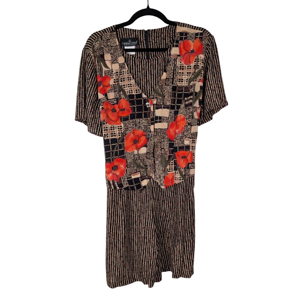 Vintage 90s Carole Little Floral Poppy Vest Romper Jumpsuit SZ 10P Rayon